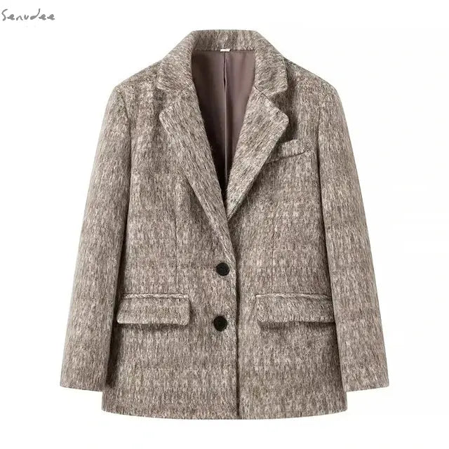 Fashionable casual loose long woolen suit jacket - My Store